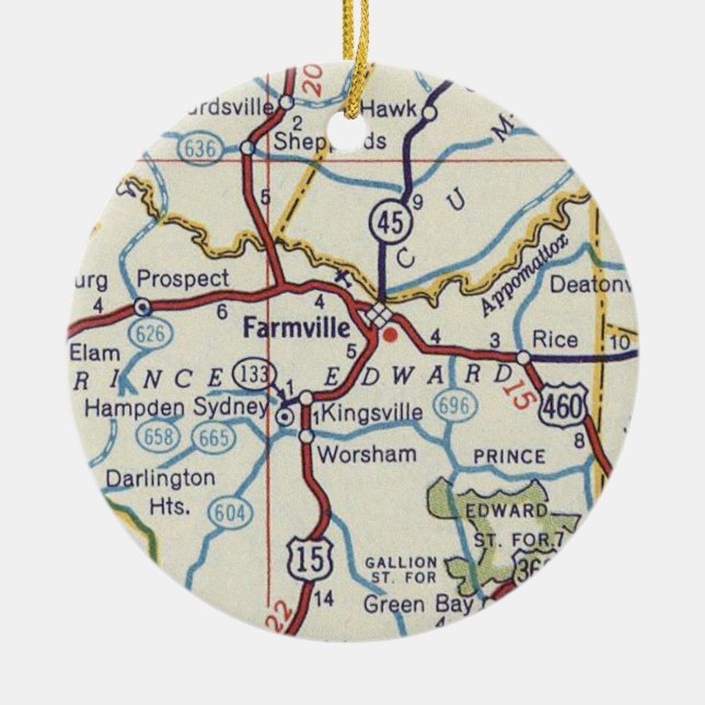 Farmville VA Vintage Karte Keramik Ornament (Vorne)