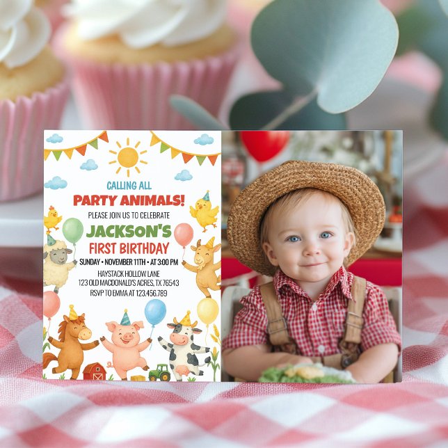 Farmyard Animals Birthday Party Photo Invitation Dankeskarte (Von Creator hochgeladen)