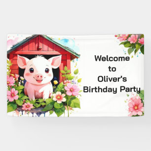 Farmyard Fun Niedlich Pink Pig Geburtstagsbanner Banner