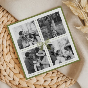 Farn-Grün-Foto-Collage-Weihnachts-Schleife Feiertagskarte