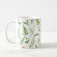 Farn- und Gänseblümchen-Aquarell-Blumen-Tasse