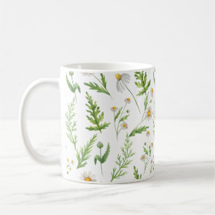 Farn- und Gänseblümchen-Aquarell-Blumen-Tasse Kaffeetasse