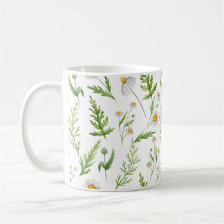 Farn- und Gänseblümchen-Aquarell-Blumen-Tasse Kaffeetasse