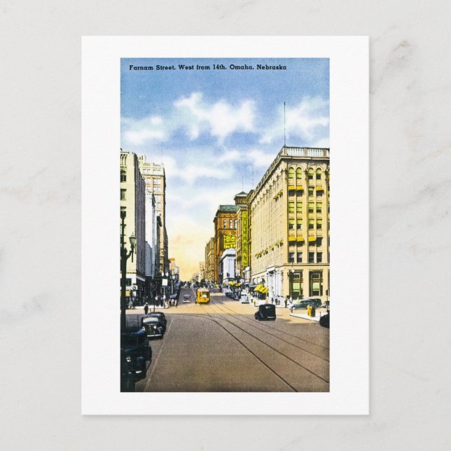 Farnam Street, West vom 14., Omaha, Nebraska Postkarte (Vorderseite)
