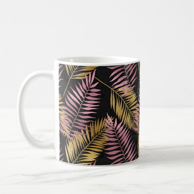 Farnblatt-Design in Rosa und Gold Kaffeetasse (Links)