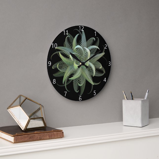 Farnblüten-Fraktal Große Wanduhr (Büro)