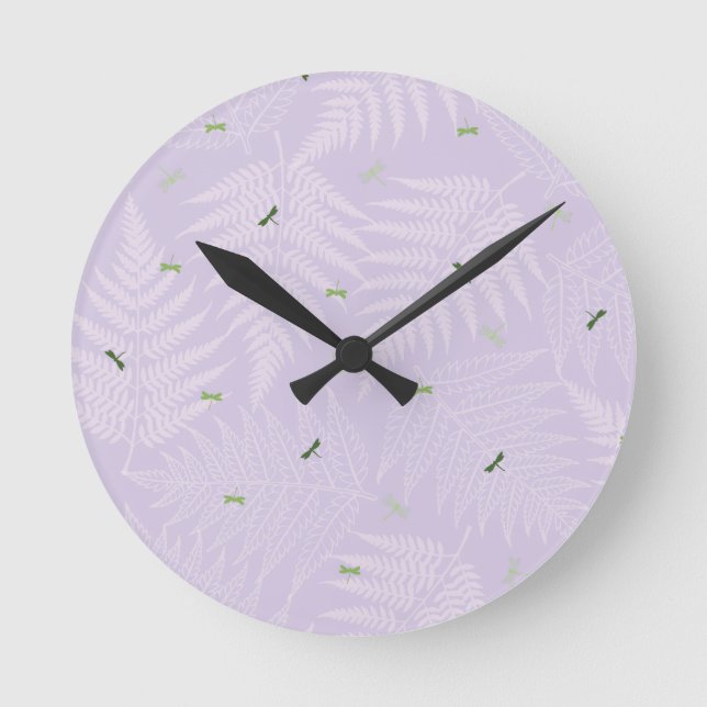 Farne & Libellen Runde Wanduhr (Vorderseite)