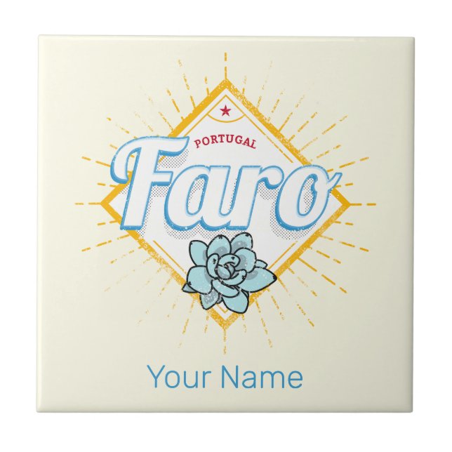 Faro Algarve Portugal Retro Sukkuline Vintag Fliese (Vorderseite)