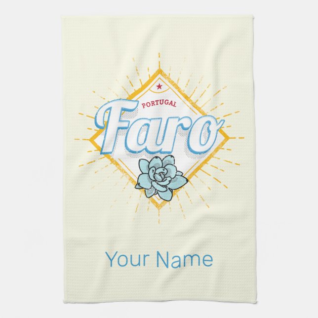 Faro Algarve Portugal Retro Sukkuline Vintag Geschirrtuch (Vertikal)
