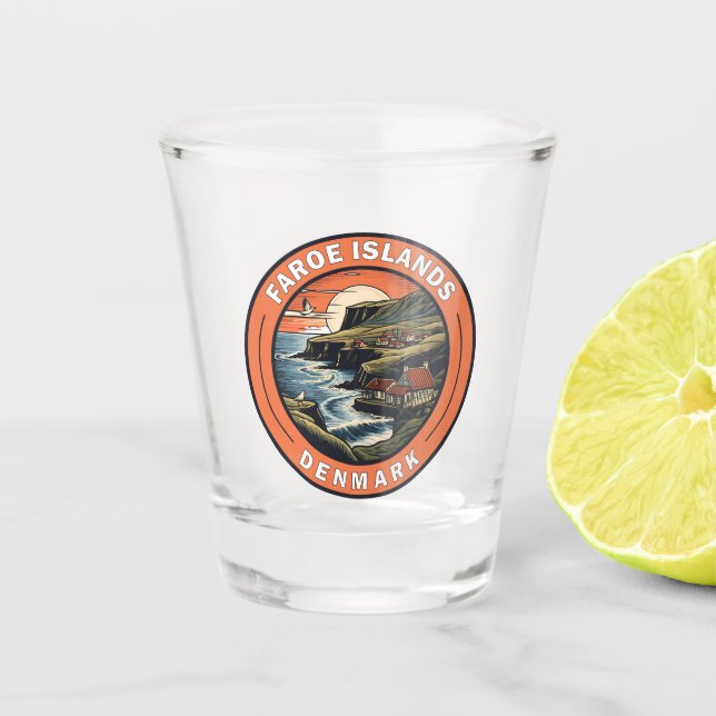 Färöer Dänemark Reisen Kunst Abzeichen Schnapsglas (Vorderseite)