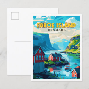 Färöer Insel Dänemark Vintage Reise Illustration Postkarte