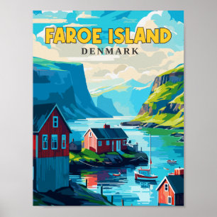 Färöer-Inseln Dänemark Vintage-Reiseillustration Poster