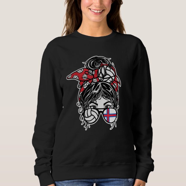 Färöer Inseln Volleyball Faroese Messy Bun Hair Sweatshirt (Vorderseite)