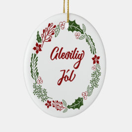 Faroese Frory Christmas Wreath, Gleðilig Jól Keramik Ornament