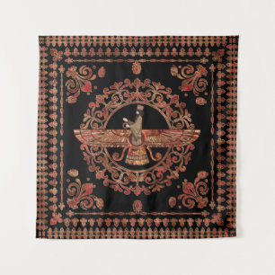 Farohar - Faravahar - Fravashi-Marmor und Gold Wandteppich