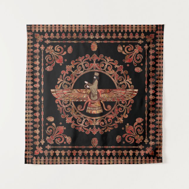 Farohar - Faravahar - Fravashi-Marmor und Gold Wandteppich (Vorderseite)