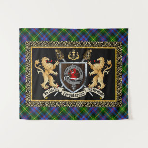 Farquharson Clan Abzeichen & Motto w/Lions Wandteppich