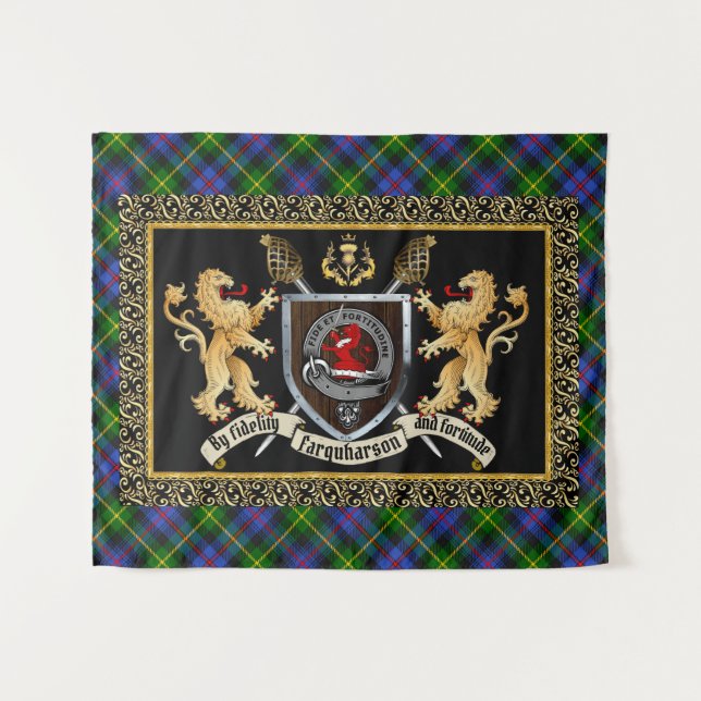 Farquharson Clan Abzeichen & Motto w/Lions Wandteppich (Vorderseite (Horizontal))