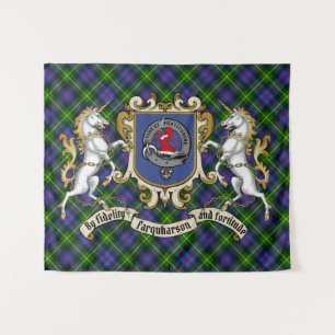 Farquharson Clan Abzeichen & Unicorns w/Tartan  Wandteppich