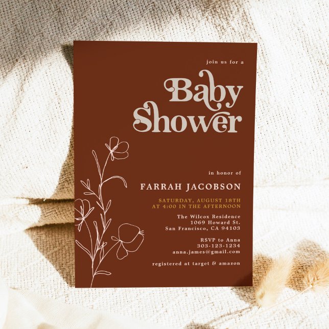 FARRAH Retro 70's Rust Mustard Baby Shower Einladung (Von Creator hochgeladen)