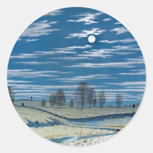 Farrer Winter Szene in Moonlight Malerei Runder Aufkleber
