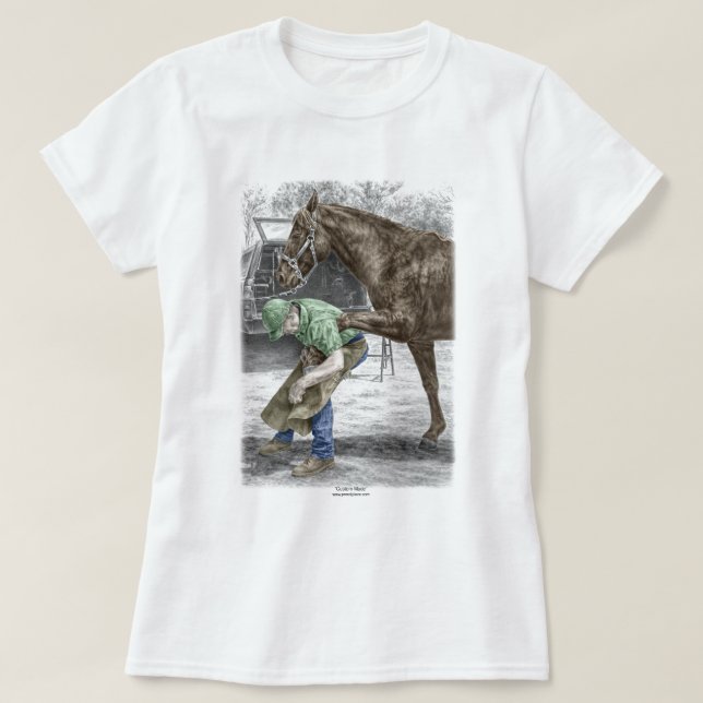 Farrier Blacksmith Shoeing Horse T-Shirt (Design vorne)