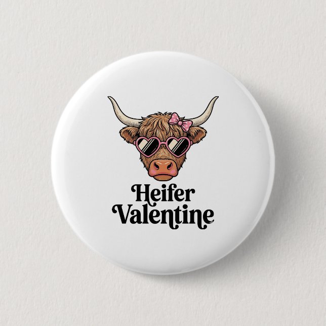 Färse Valentine Highland-Kuh Vintage-Design_1 Button (Vorderseite)
