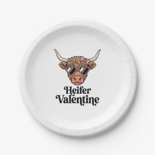 Färse Valentine Highland-Kuh Vintage-Design_1 Pappteller