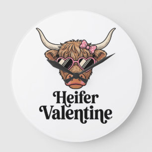Färse Valentinstag Highland-Kuh Vintage-Design_1 Große Wanduhr