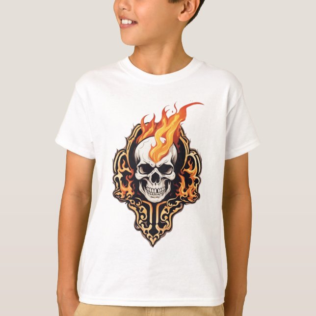 Farsi Flaming Skull Graphic Kids"-T - Shirt (Vorderseite)