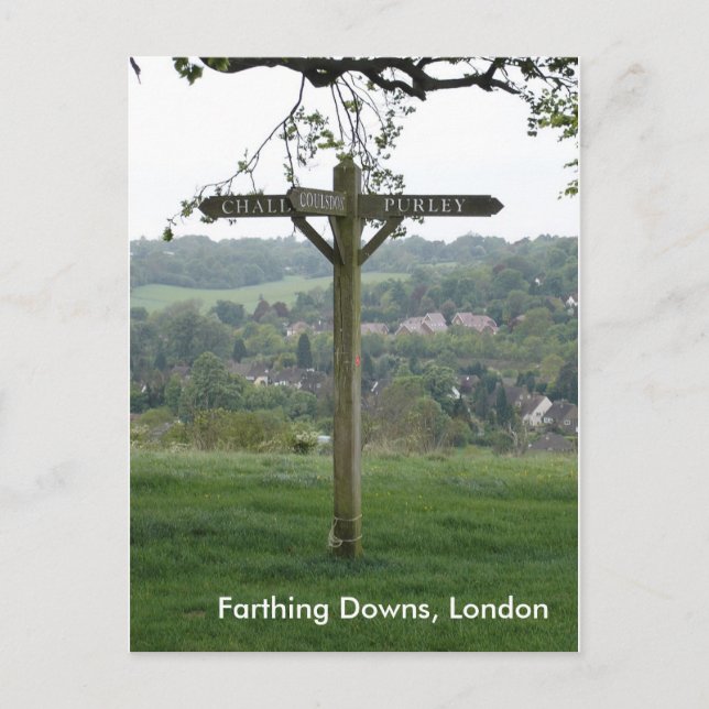 Farthing Downs Signpost, London Postkarte (Vorderseite)