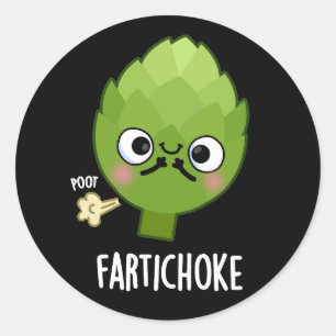 Fartichoke Funny Farting Artichoke Pun Dark BG Runder Aufkleber