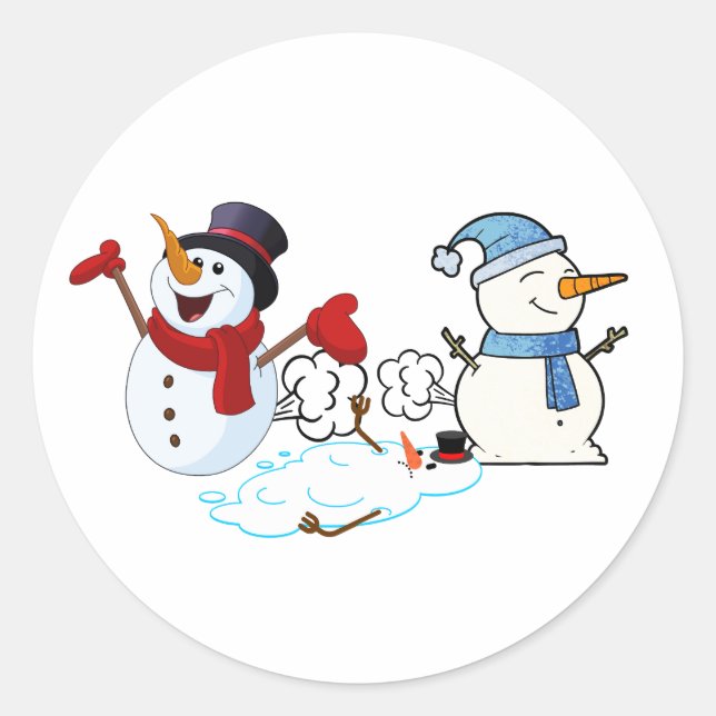 Farting Snowmen Runder Aufkleber (Vorderseite)