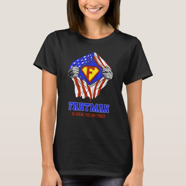 Fartman geht an Kopf Pull My Finger, American Flag T-Shirt (Vorderseite)