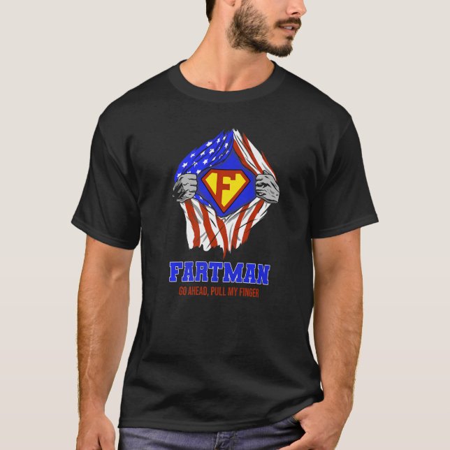 Fartman geht an Kopf Pull My Finger, American Flag T-Shirt (Vorderseite)
