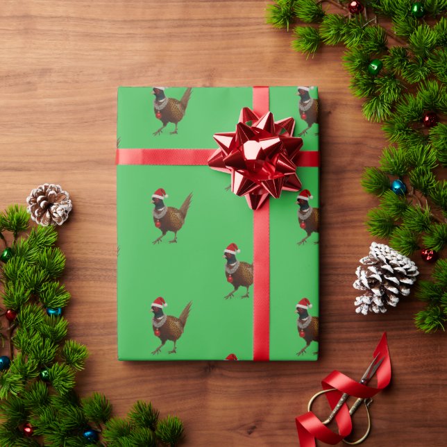 Fasan auf grüner Weihnachtsgeschenkverpackung Geschenkpapier (Feiertagsgeschenk)