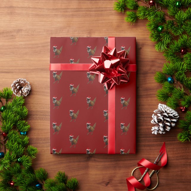 Fasan auf roter Weihnachtsgeschenkverpackung Geschenkpapier (Feiertagsgeschenk)