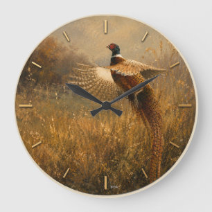 Fasan im goldenen Flug Große Wanduhr