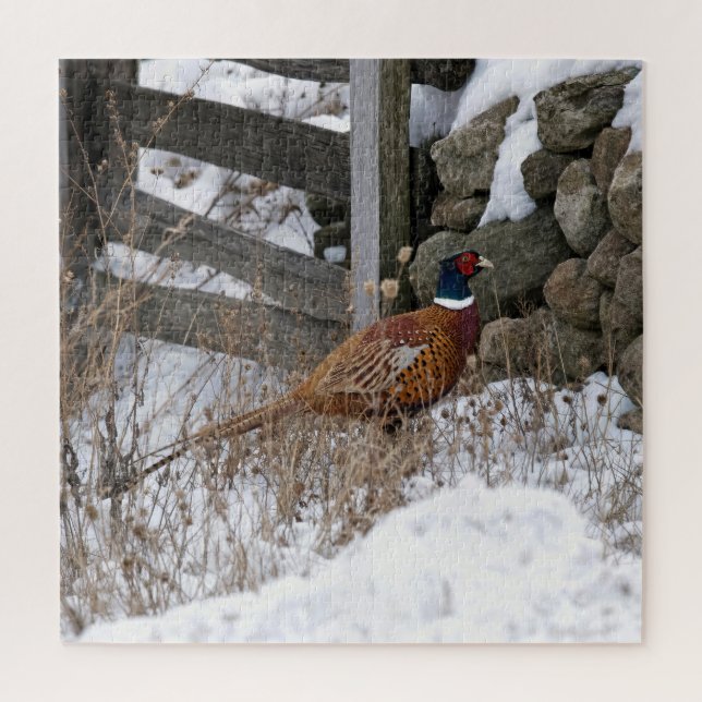 Fasan im Schnee Puzzle (Vertikal)