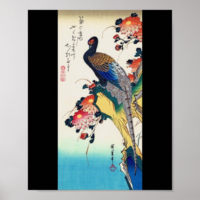 Fasan und Chrysanthemum, Hiroshige, Ukiyo-e Poster (Vorne)