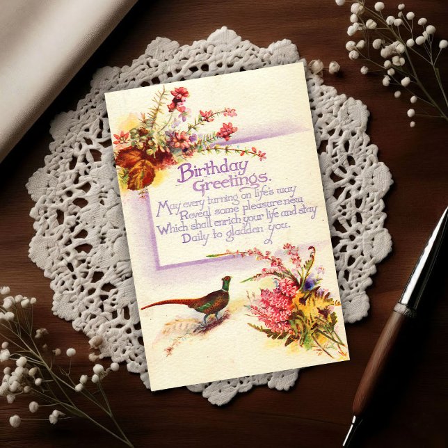 Fasan Vintage 1917 Heather Geburtstag Postkarte (Von Creator hochgeladen)