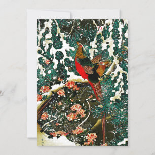 Fasane im Schnee, Kiefer, Rosen, japanische Blumen Einladung