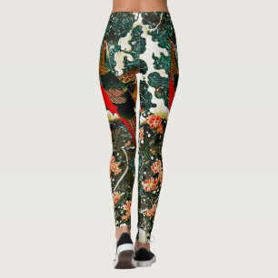 Fasane im Schnee, Pine Tree, Rose, japanische Blüt Leggings