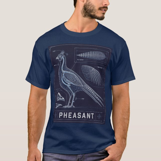 Fasanen Anatomie Blueprint T-Shirt (Vorderseite)