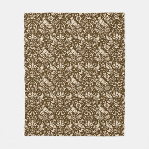 Fasanen- und Hasenmuster, Braun und Beige Fleecedecke