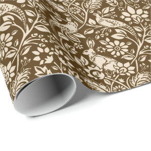 Fasanen- und Hasenmuster, Braun und Beige Geschenkpapier