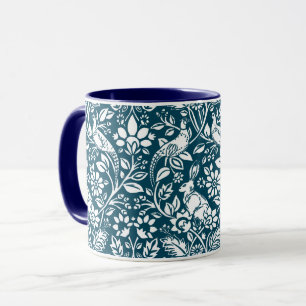 Fasanen- und Hasenmuster, Indigoblau und Weiß Tasse