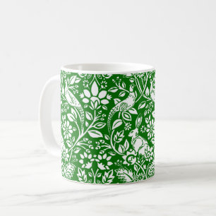 Fasanen- und Hasenmuster, Smaragdgrün und Weiß Kaffeetasse