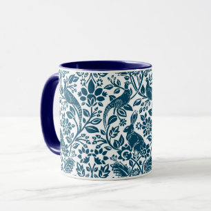 Fasanen- und Hasenmuster, Weiß und Dunkelblau Tasse