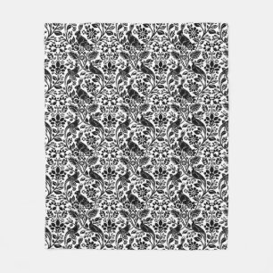 Fasanen- und Hasenmuster, Weiß und Schwarz  Fleecedecke